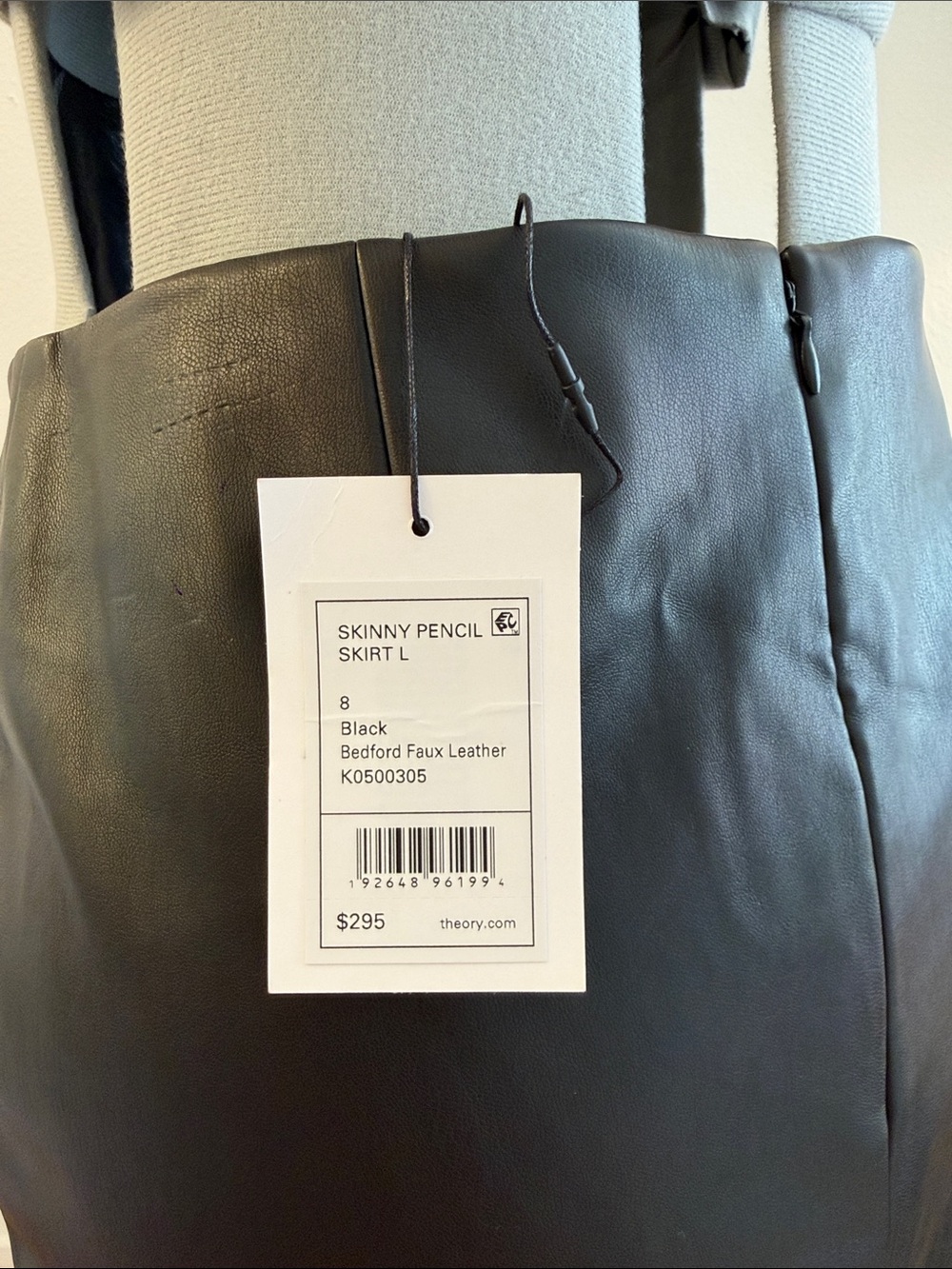 Theory Faux Leather Pencil Skirt 8 Black Work Office Chic NWT - Picture 3 of 12